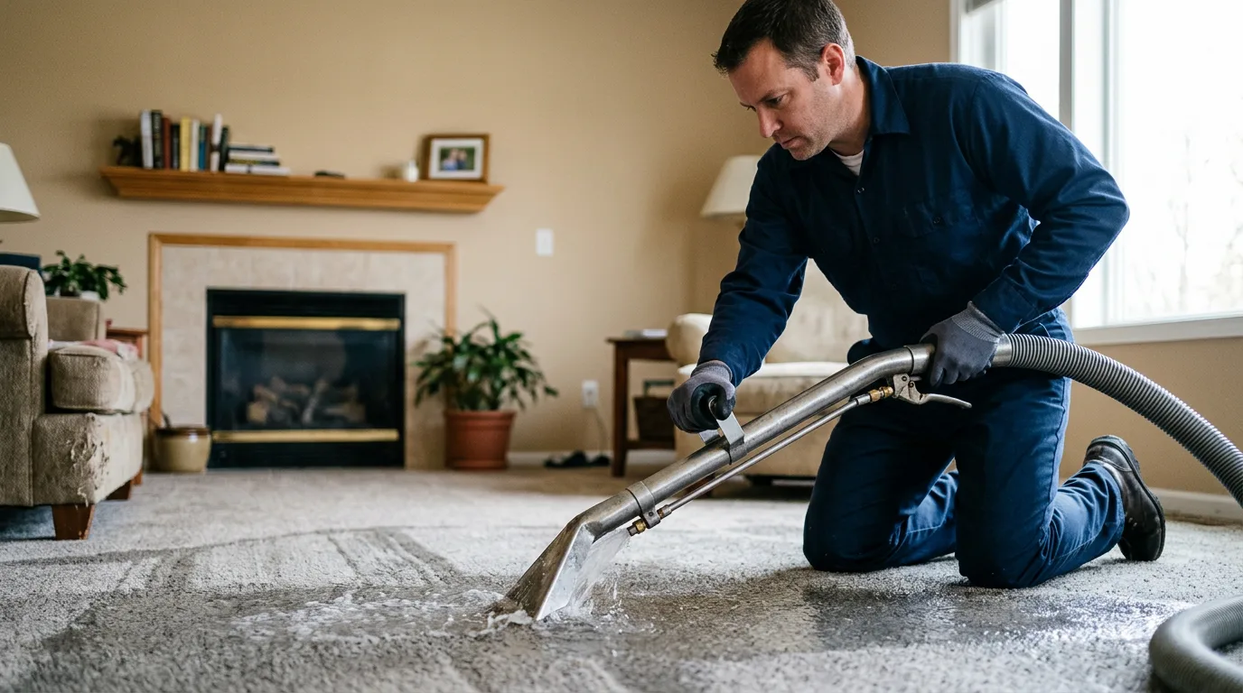 Water damage restoration technician working near Campbell, MO